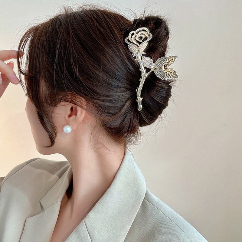 Kẹp Tóc Càng Cua Hàn Quốc Kim Loại Hình Hoa Hồng Đính Đá Ngọc Siêu Đẹp Sang Chảnh Mainia Shop