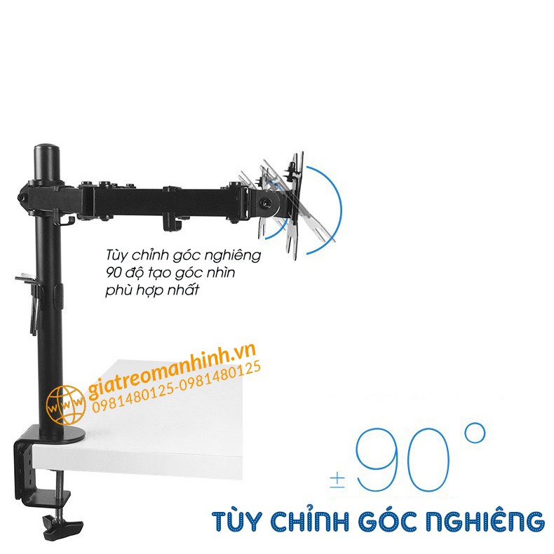 Giá Treo Màn Hình M051 Tay 38 Cm - Hàng Cao Cấp 17-32 Inch / Tải Trọng 8Kg  - Lắp Đặt Kẹp Bàn