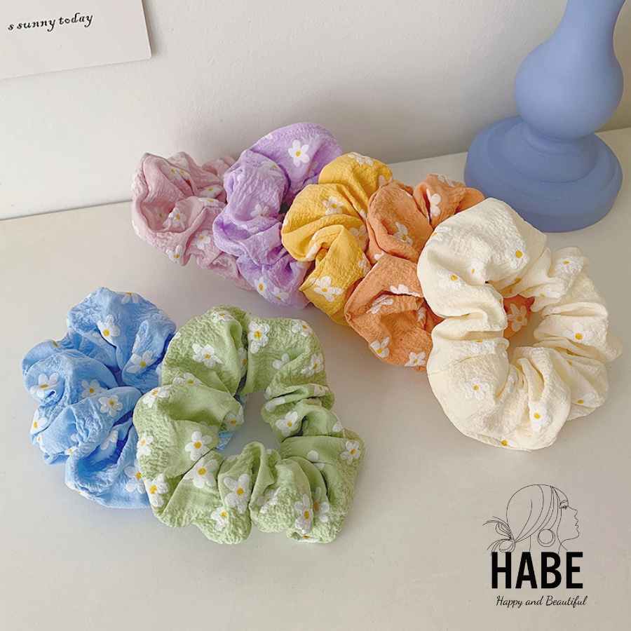 Dây buộc tóc scunchies hoa cúc buộc tóc cho nữ đơn giản, chun cột tóc phong cách nhẹ nhàng thanh lịch