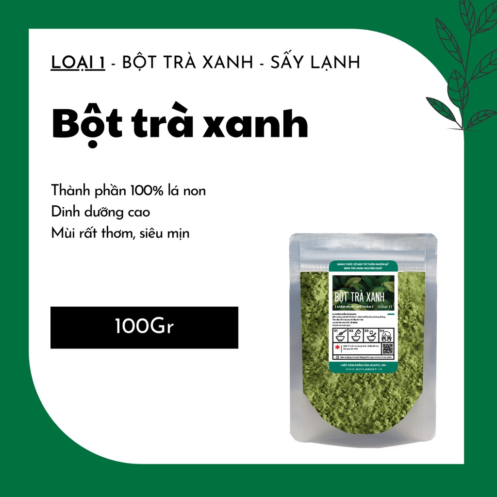 100GR bột trà xanh đắp mặt nguyên chất Organic - mỹ phẩm Handmade - B002.005