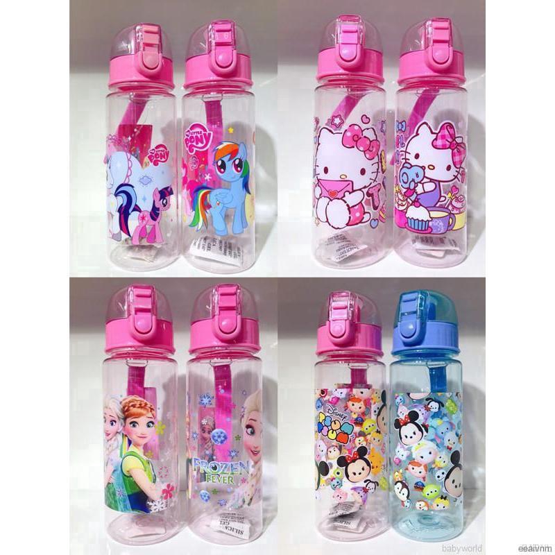 Bình nước in hình hoạt hình dễ thương cho bé dung tích lớn 550ml kèm ống hút tiện lợi