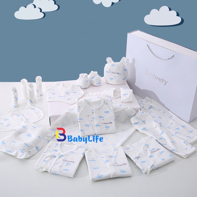 Set đồ sơ sinh quà tặng cho bé 18-22 chi tiết coton có hộp sang chảnh