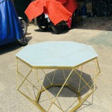 Bàn trà , sofa kim cương, sơn tĩnh điện, mặt kính cường lực màu trắng in hoa văn 3D, SANG TRỌNG, CAO CẤP