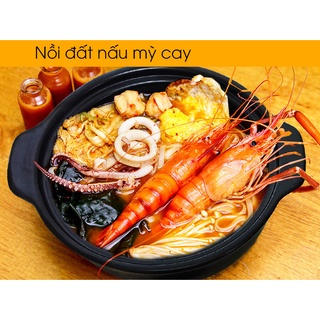 [MUA 2 CÓ QUÀ] Nồi Đất Tráng Men Nấu Mì Cay, Kho Cá, Kho Thịt Lòng Cạn Đỉnh 8 Kèm Nắp Kính