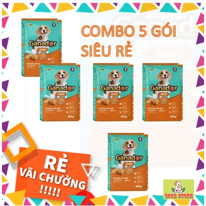 Combo 5 gói Thức ăn cho chó trưởng thành Ganador vị gà nướng Adult Roasted Chicken Flavor 400gram/gói