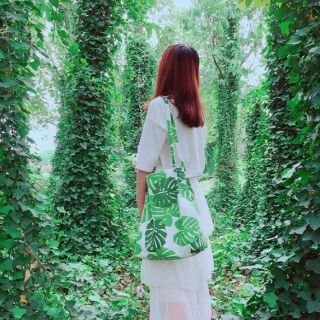 Vải bố Linen họa tiết, mẫu lá trầu bà, phụ kiện trang trí, vải linen may rèm, may túi tote, thảm trải picnic