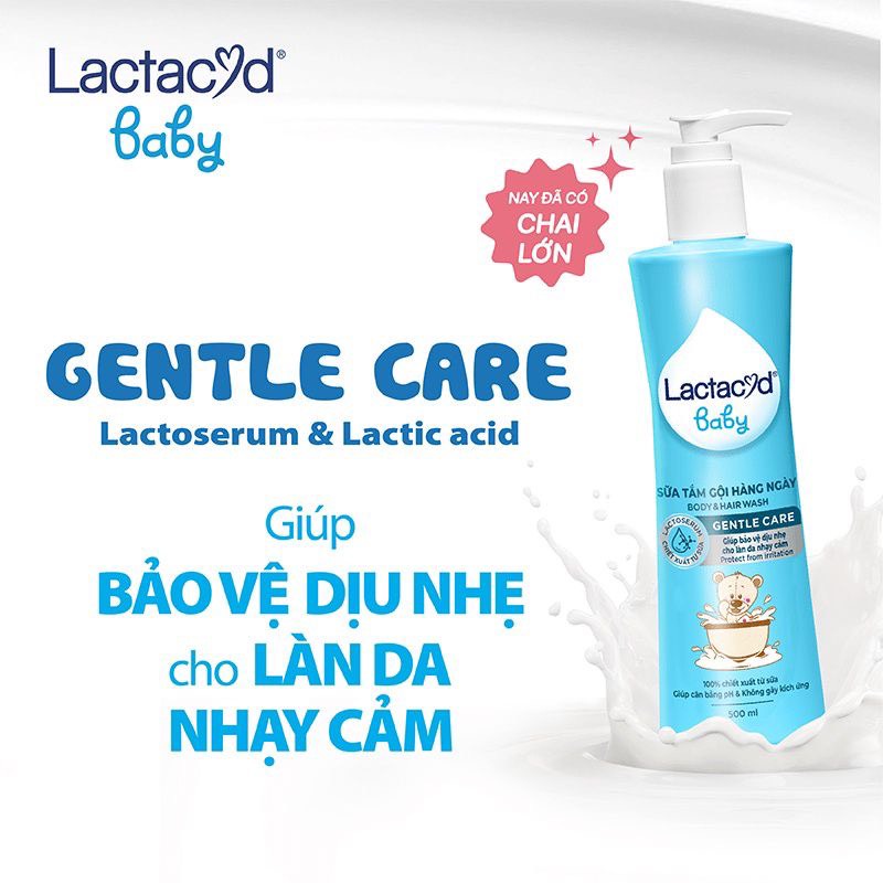 Sữa tắm gội trẻ em lactacyd baby Gentle Care BB 500ml, giảm rôm sẩy,bảo vệ dịu nhẹ cho làn da bé