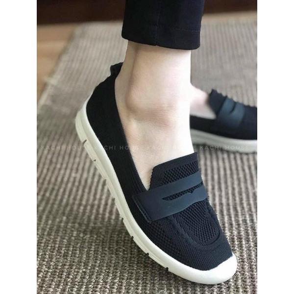 Giày slip on nữ vải phối da mềm PK117