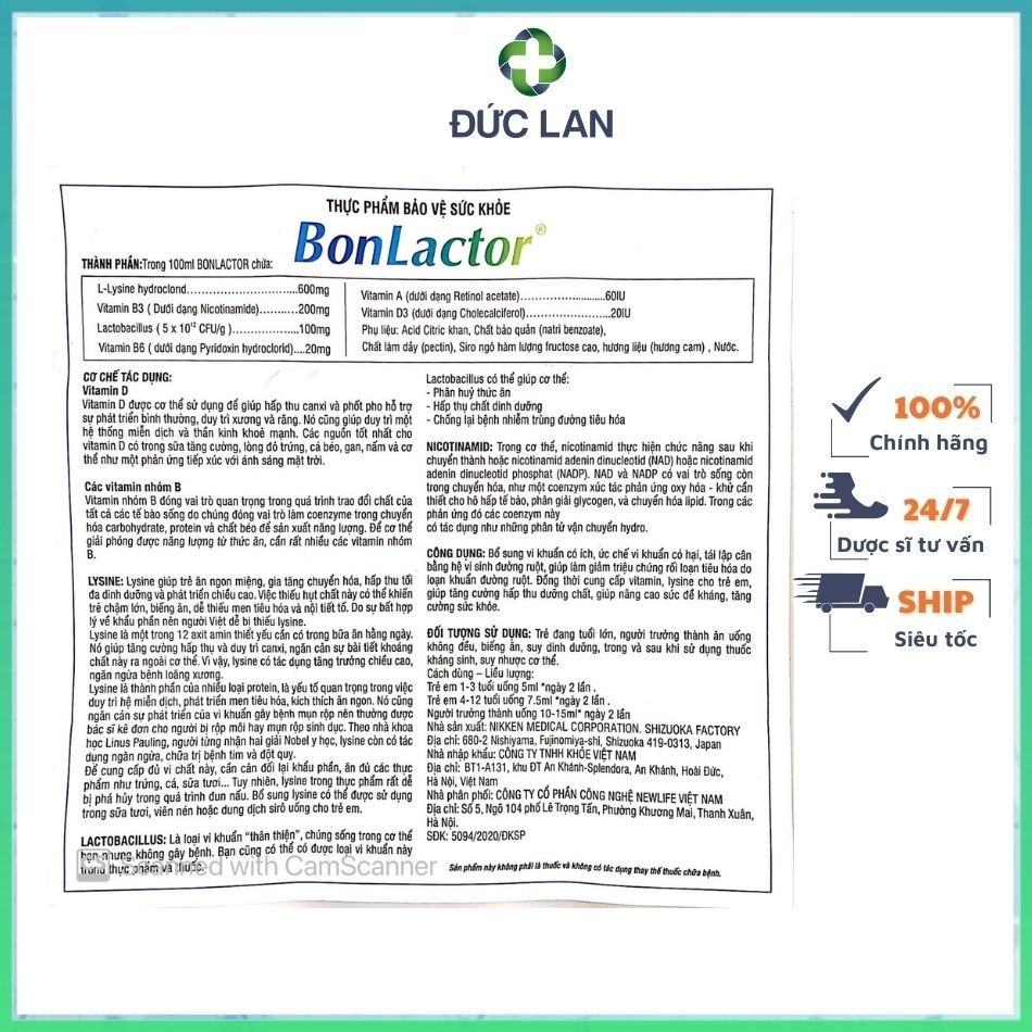 BONLACTOR LỌ 100 ML.