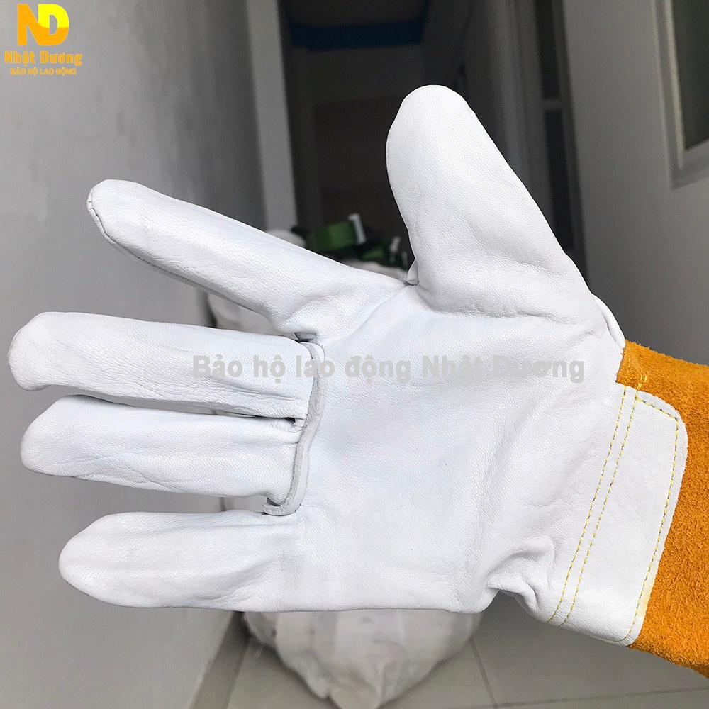 Găng tay da hàn tig ngựa trắng vàng 2233 da nguyên tấm trên trong găng tay lót cotton - Nsafe