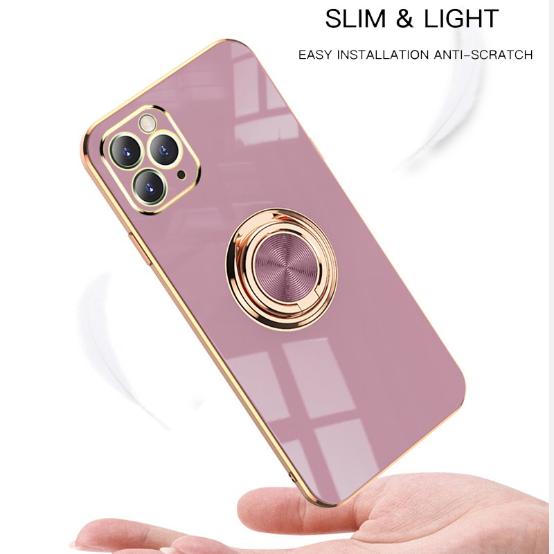 Ốp điện thoại TPU mềm viền mạ vàng 6D chống va đập có nhẫn đỡ cho iPhone 12 Pro 12Pro Max 12 Mini