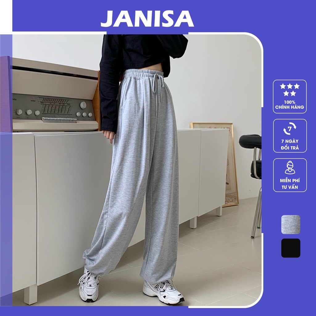 Quần jogger nữ dài ống rộng dây rút bigsize nỉ dày dài 98cm JANISA QD09