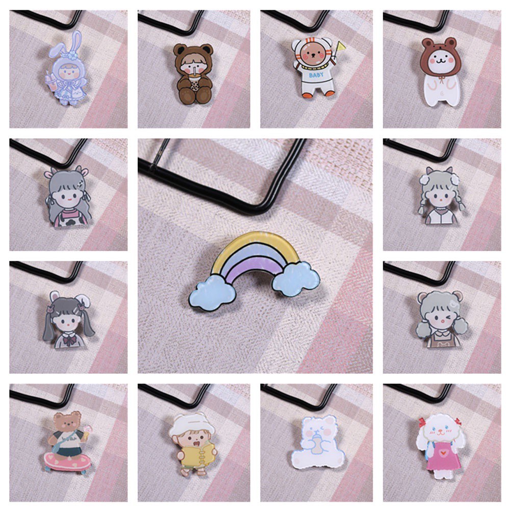 Trâm cài áo họa tiết thỏ và gấu hoạt hình dễ thương dành cho nam và nữ