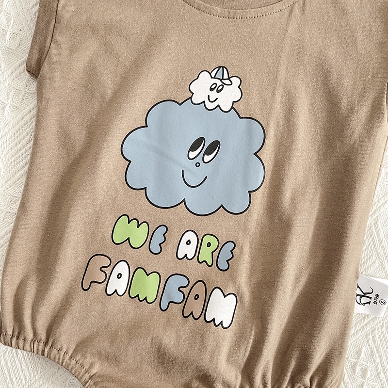 Áo Liền Quần Bằng Cotton Tay Ngắn Cổ Tròn In Hình Dễ Thương Thời Trang Mùa Hè 2022 Dành Cho Bé Trai Gái 0-2 Tuổi