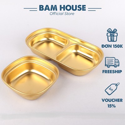 Chén chấm inox Bam House inox 304 vàng 2 ngăn cao cấp CCV04