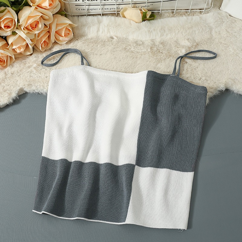 Áo Hai Dây Dáng Ôm Kẻ Sọc Màu Sắc Tương Phản Phong Cách Hàn Quốc