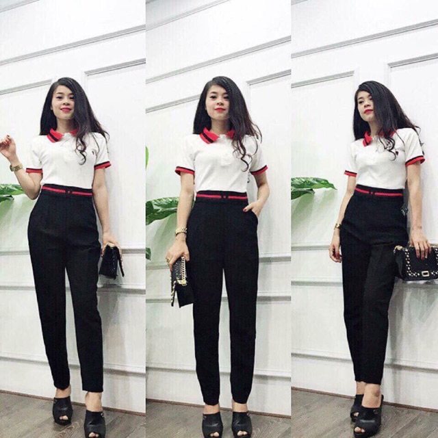 Quần baggy vải cạp pha viền