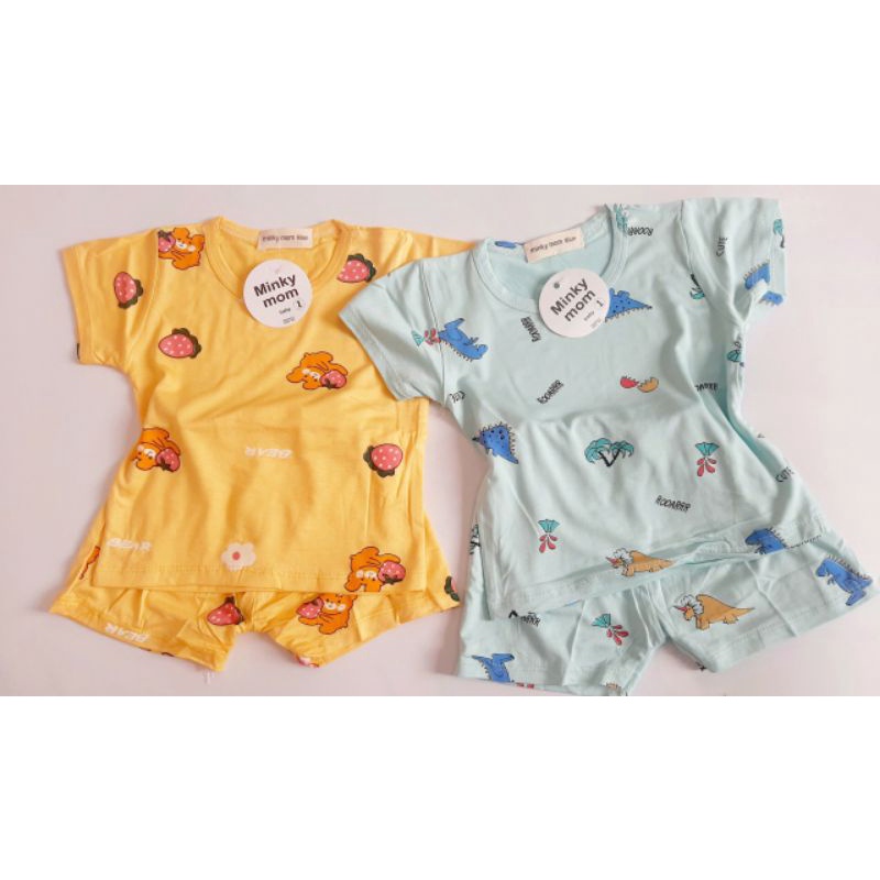 Bộ ngắn thun lạnh mẫu họa tiết minkymom bé trai bé gái