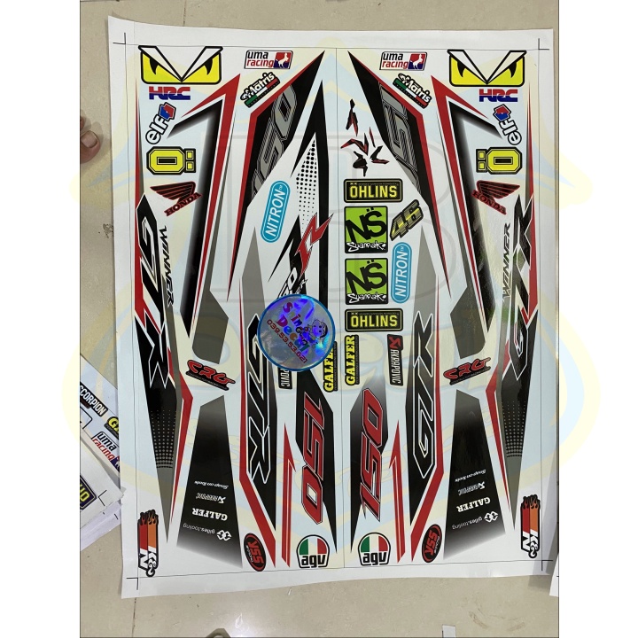 ( Quí khách vui lòng mang ra tiệm cho thợ dán ) Tem winner 150 GTR trắng