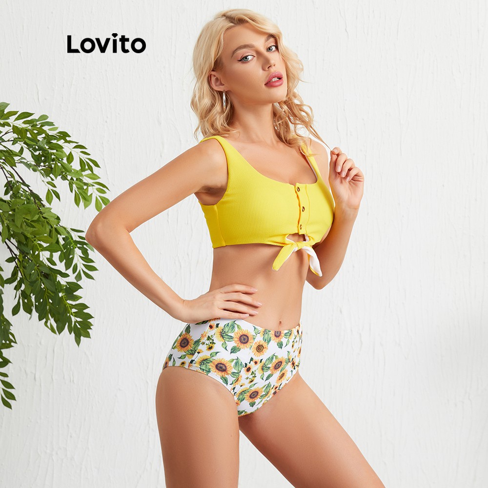 Lovito Bộ bikini in hoa thắt nơ L09038 | BigBuy360 - bigbuy360.vn