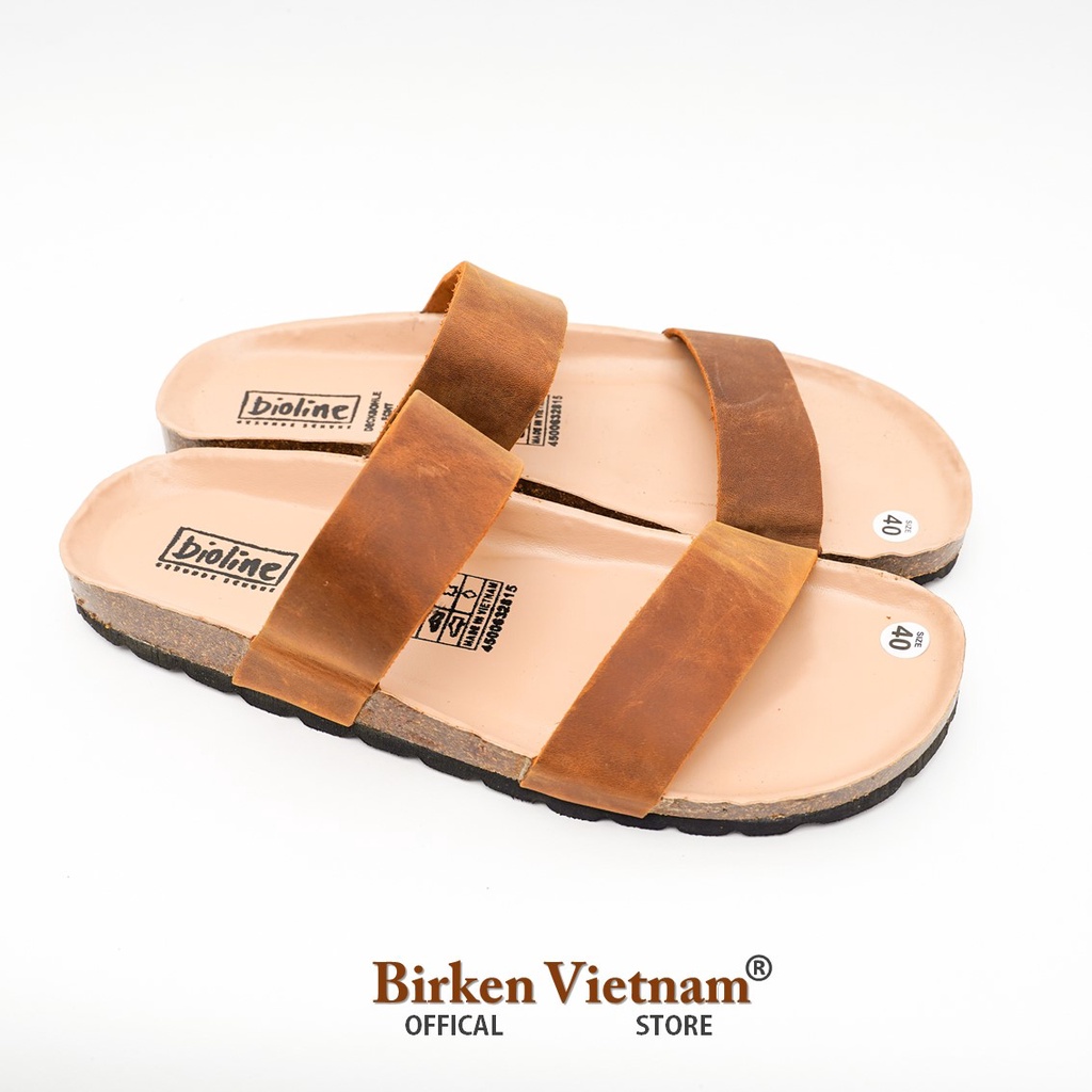 [ New Style ] MÃ DK18 Dép DA BÒ Đế Trấu Lót PU Chống Nước Quai Ngang Unisex Birken Vietnam Bioline