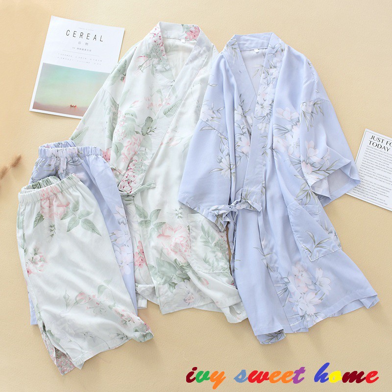 Bộ Ngủ Đùi Kimono Nhật 99% Viscose Mát Nhẹ  Ivysweethome 257