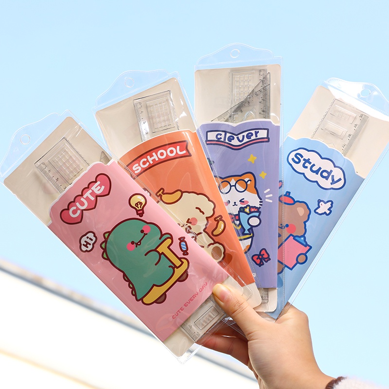 Bộ 4 Thước Kẻ Trong Suốt Họa Tiết Hoạt Hình