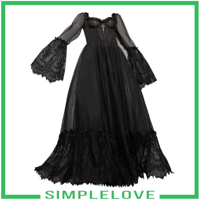 Đầm dài tay ống loe phối ren xuyên thấu gợi cảm cho nữ
