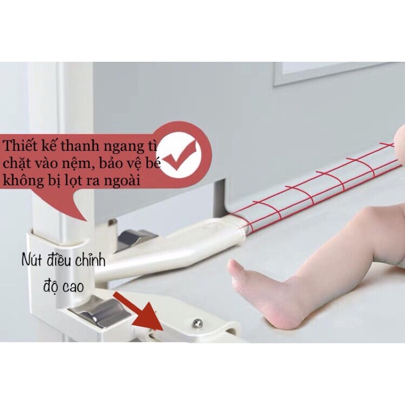 (BẢN CAO CẤP 2023) Thanh Chắn Giường BABY SMILES hoạ tiết thêu nổi 3D, độ cao 70-100cm