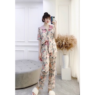 Pyjama dài hoa súng lụa xược tô châu cao cấp