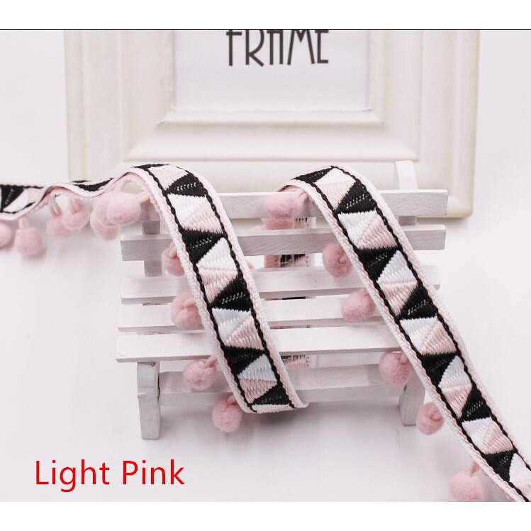 Dải ruy băng thêu hoạ tiết phối tua rua hạt pom pom nhiều màu sắc