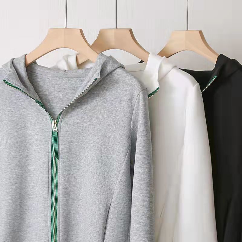 Áo Hoodies Tay Dài Dáng Rộng Phối Khoá Kéo Có Size Lớn