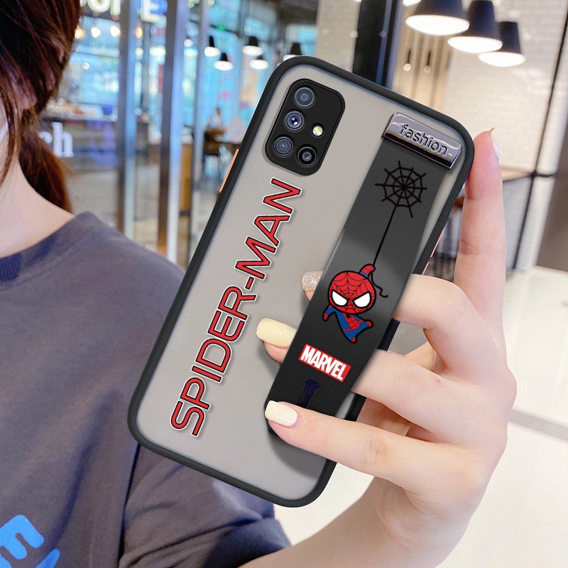 (Có dây đeo tay) Ốp lưng điện thoại Samsung Galaxy M62 M12 M51 M31 M21 M30S M20 M10 Vỏ chống sốc Marvel Spiderman Cartoon Vỏ mềm Cạnh đầy đủ bảo vệ ống kính máy ảnh Vỏ bảo vệ điện thoại siêu mỏng