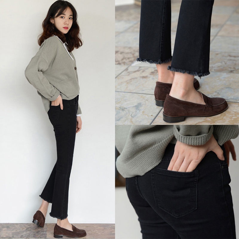 Jiashucheng Quần Jean Dài Tới Mắt Cá Chân Eo Cao Dáng Rộng Rách Dài Tới Mắt Cá Chân @ -