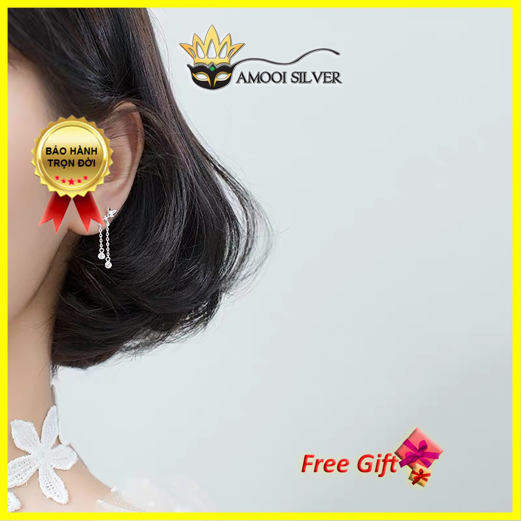 Bông tai bạc S925 đôi bướm tua rua - Amooi Silver AB19
