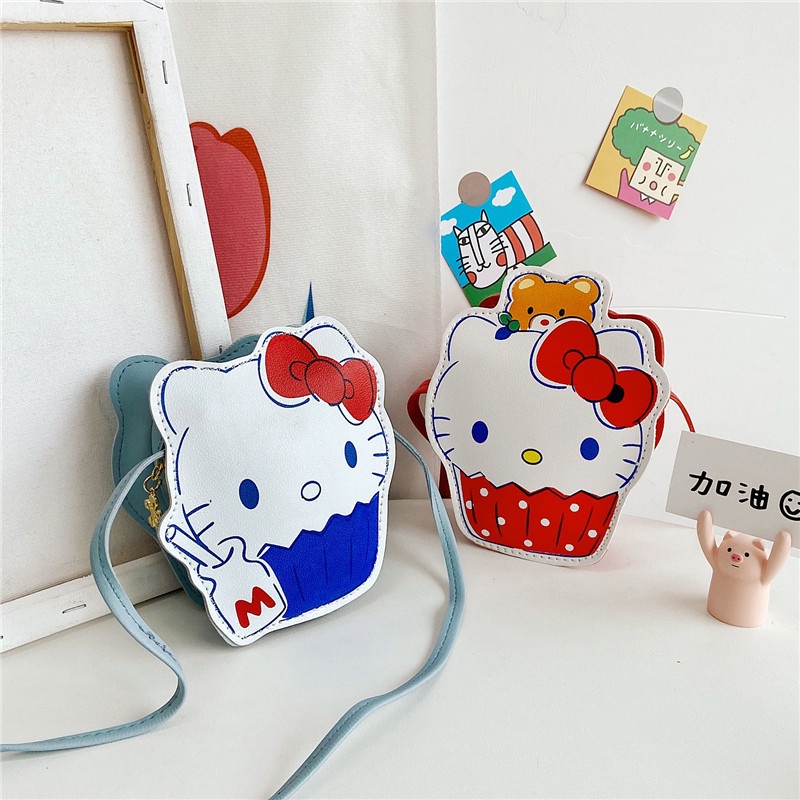 Túi đeo chéo hình mèo kitty chất liệu da PU khóa hình hoa siêu cute dễ thương cho bé gái từ 2 đến 6 tuổi