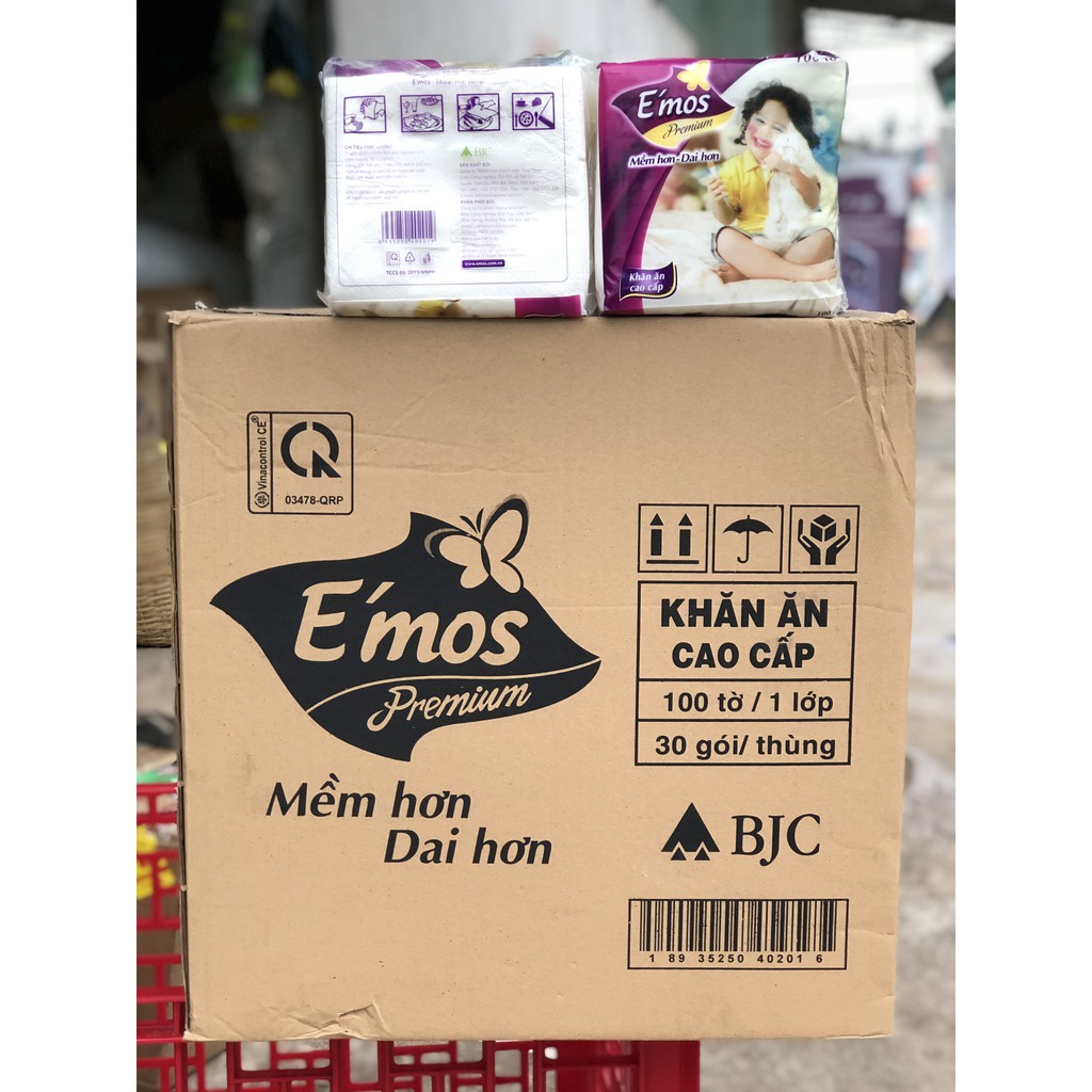 Combo 5 Khăn Giấy E'mos Premium Mềm Hơn Dai Hơn 100 Miếng/bịch