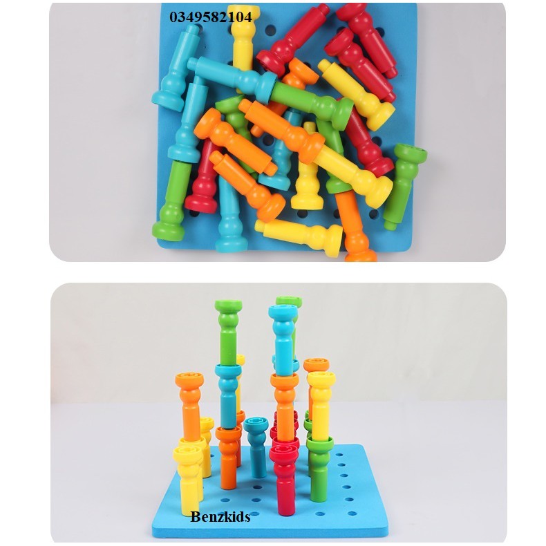 Bộ 25 đinh chốt giáo dục sớm Montessori cho trẻ luyện tay, mắt