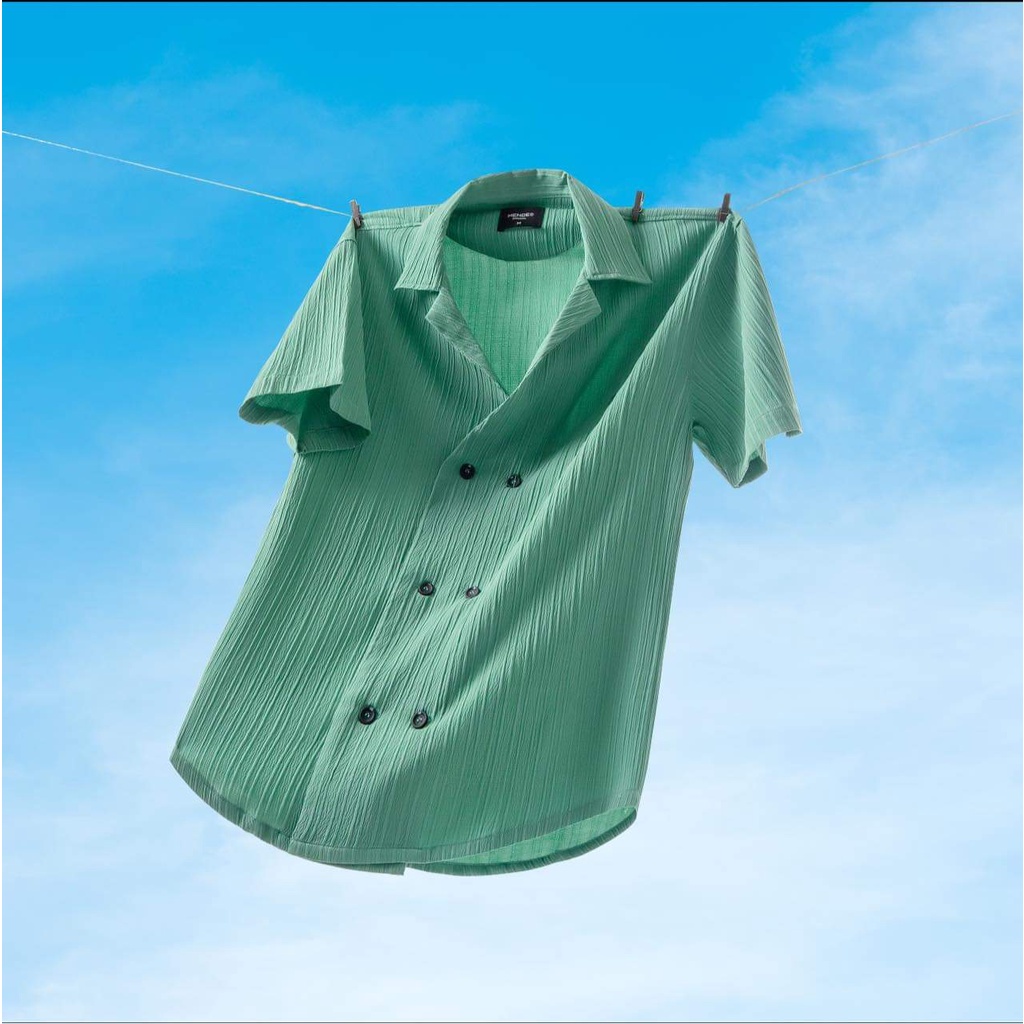 MENDE - Karim Shirt - Áo sơ mi nam tay ngắn lụa gân basic
