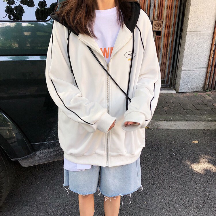 ÁO KHOÁC MILK SBELL miss sumey - ÁO HOODIE - ÁO KHOÁC NỈ NGOẠI MILK ĐEN TRẮNG ULZZANG