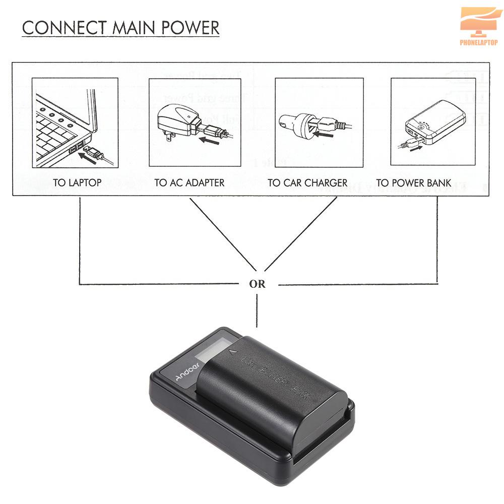 Bộ Sạc Pin Andoer Led 1830mah Lp-E6 Pin Li-Ion Lithium Cho Máy Ảnh Canon Eos 6d 7d 70d 60d 5d Mark Iii