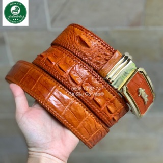 Thắt lưng da cá sấu đan tay Bản Rộng 4p Liền Nguyên Con Nâu Đỏ