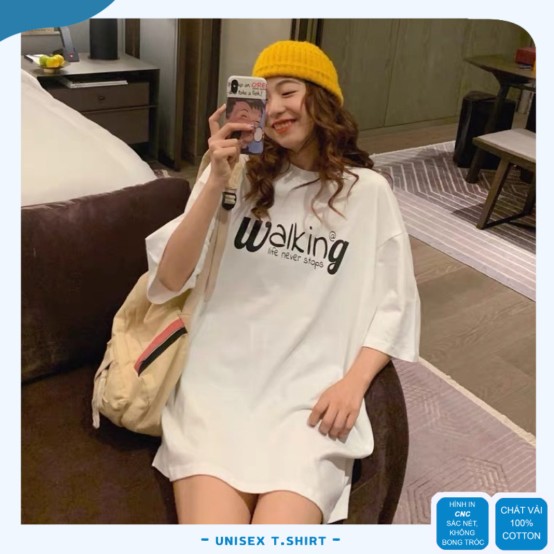 Áo phông nữ form rộng Oversize in chữ Walking, Áo thun tay lỡ Unisex trẻ trung cá tính | BigBuy360 - bigbuy360.vn