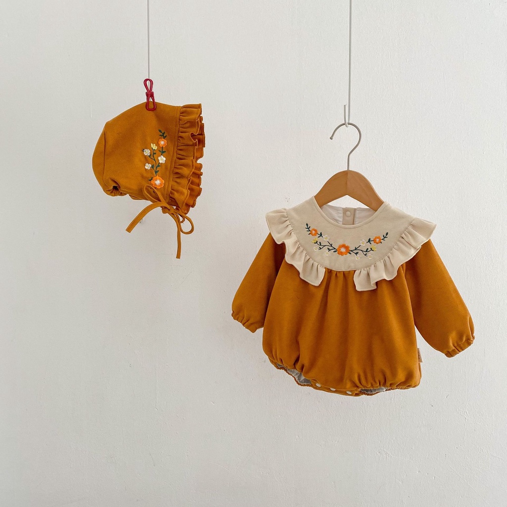 Bộ Áo Liền Quần Tam Giác Tay Dài Bằng Cotton Thêu Hoa Phong Cách Phương Tây Dành Cho Bé Gái