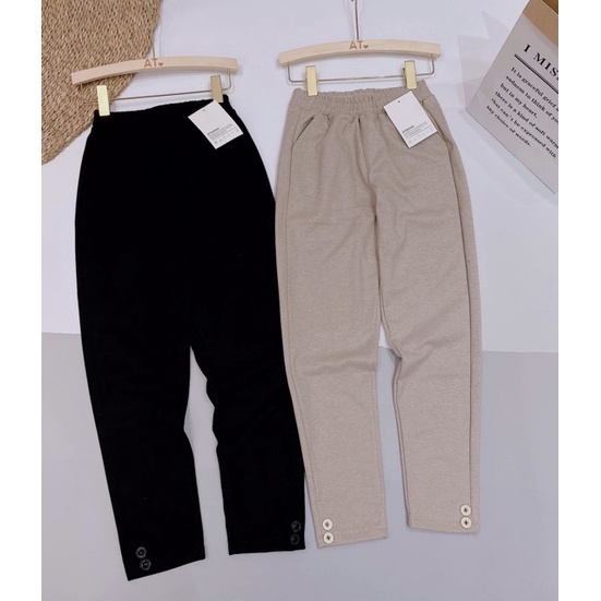 Quần Baggy nữ chất dạ cạp chun đính cúc đôi trẻ trung năng động