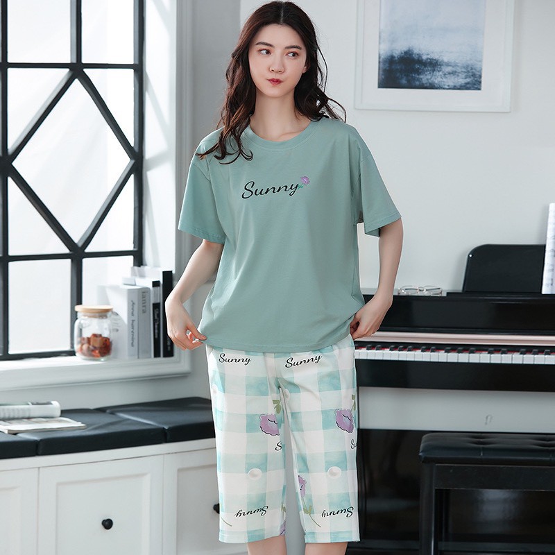 Bộ cotton mặc nhà Quảng Châu cao cấp cộc tay quần lửng co giãn 4 chiều màu sắc tươi sáng