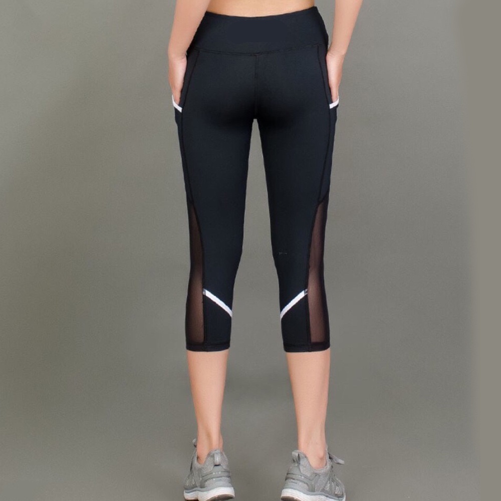 Quần Legging Lửng Tập Gym Nữ - Quần Legging Thun 4 Chiều Phối Lưới Có Túi