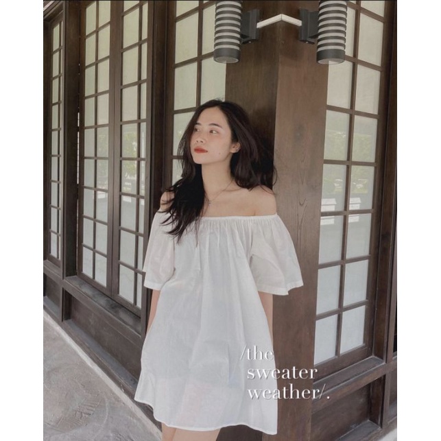 VÁY THÔ SUÔNG TRỄ VAI ❤ FREESHIP ❤ Váy thô suông ngắn trễ vai ulzzang