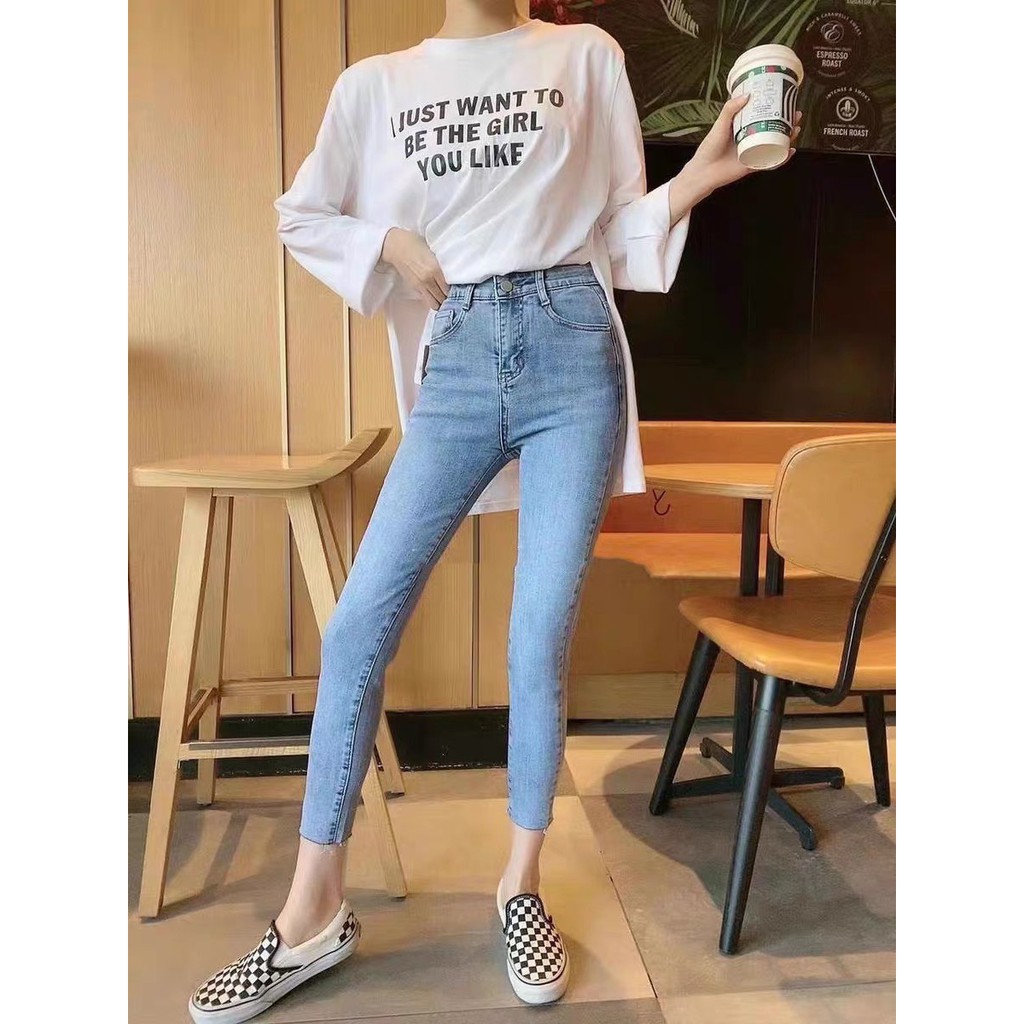 [50kg-90kg] Quần jean nữ Bigsize 9 tấc lưng cao, rách kiểu màu xanh đá đủ size 3858