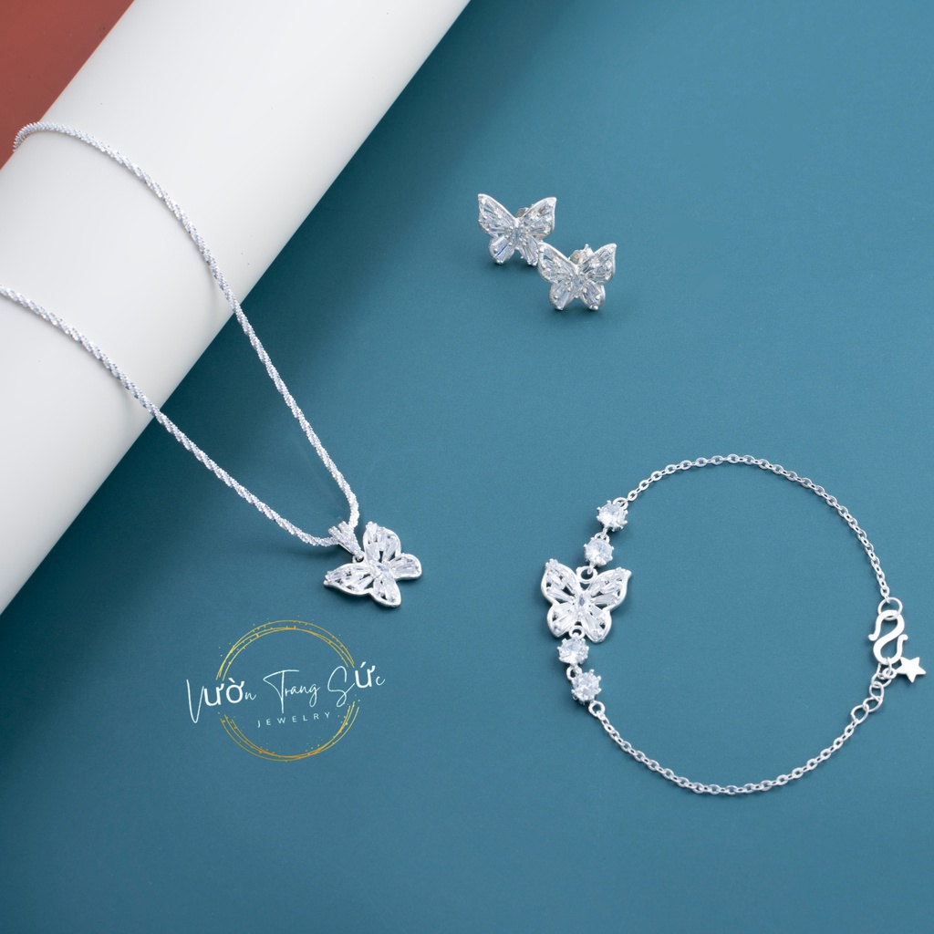 Bộ trang sức bạc nữ Cánh bướm đính đá chất liệu bạc 925 cao cấp phụ kiện trang sức Vườn Bạc